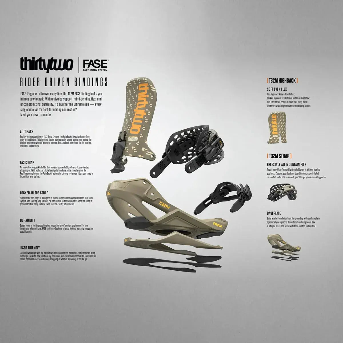 T32M Fase® x Bradshaw Green Snowboard Binding | thirtytwo US Bindings ThirtyTwo Rider Driven Snowboarding Snow Premium