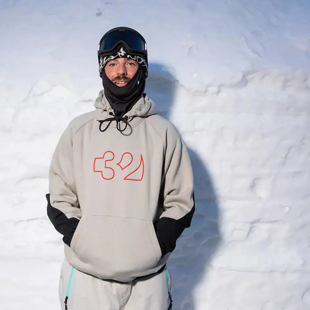 Team Tech x Fava Pullover Hooded in Cement | thirtytwo US Screen Hooded Fleece ThirtyTwo Rider Driven Snowboarding Snow Premium